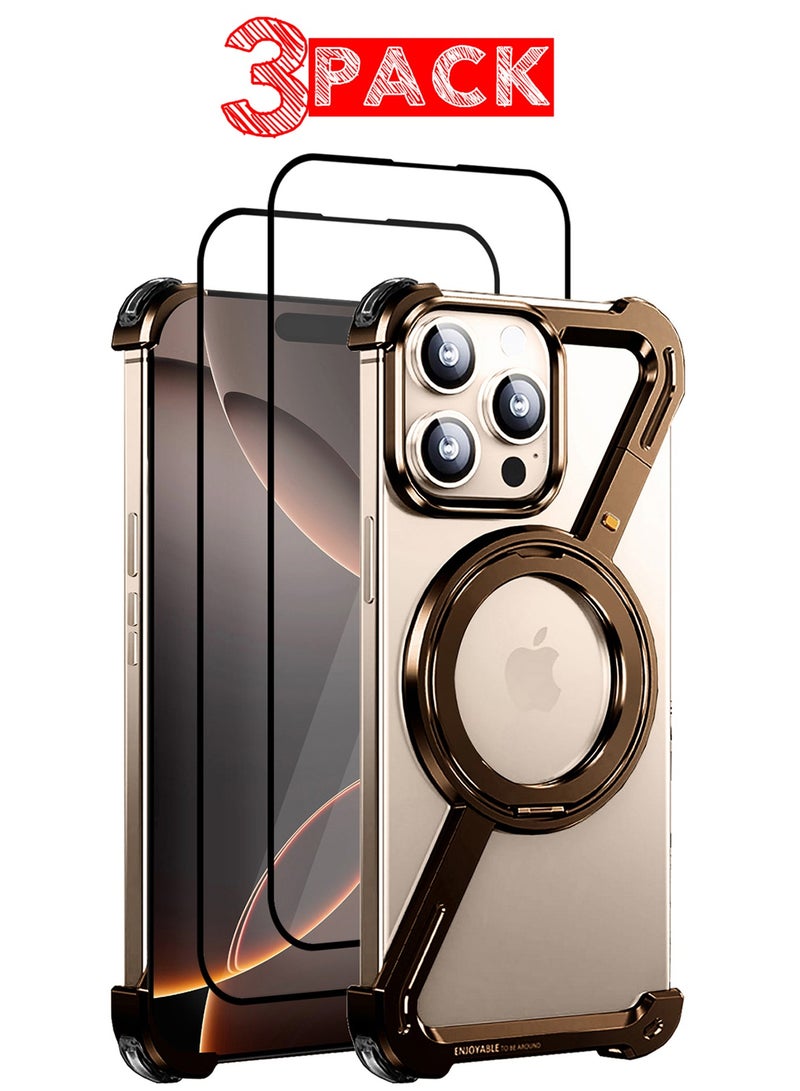 مارجون ( لجهاز آيفون 16 برو ماكس ) 3 حزم غلاف ماغسيف مع قاعدة دوران 360°، إطار خفيف على شكل Z، إطار حماية العدسة، غلاف واقي بدرجة صدمة مع واقي شاشة - Image 1