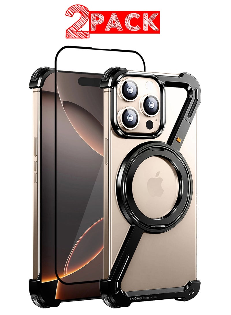 MARGOUN ( for iPhone 16 Pro Max ) 2Packs Case MagSafe with 360° Rotation Stand, Z-shaped Light Frameless, Lens Protection Frame, Shock Grade Protective Case Grey-1 - Image 1