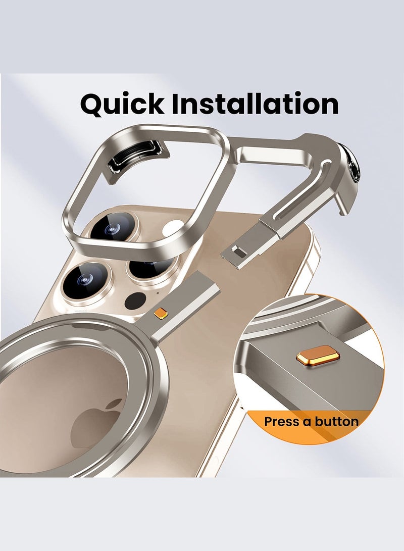 MARGOUN ( for iPhone 16 Pro Max ) 3Packs Case MagSafe with 360° Rotation Stand, Z-shaped Light Frameless, Lens Protection Frame, Shock Grade Protective Case with Screen Protector Natural Titanium-1 - Image 3