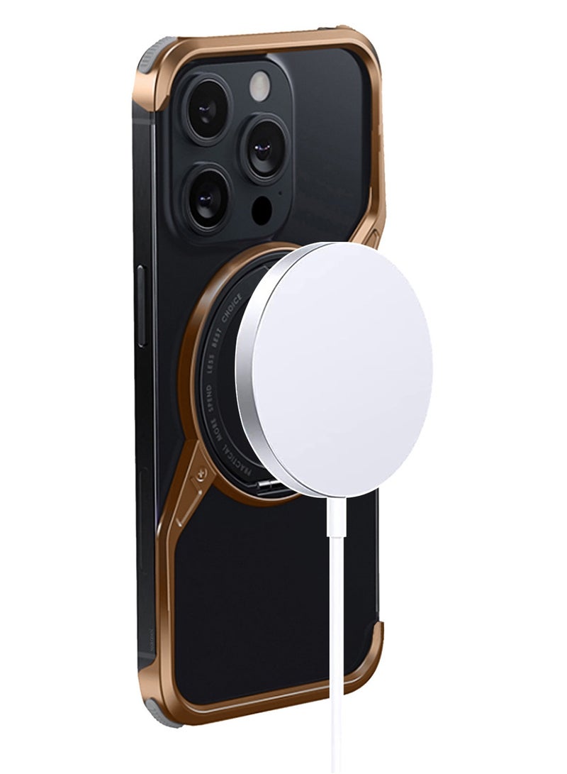 MARGOUN ( for iPhone 16 Pro Max ) Frameless Magsafe Hard Case Cover Cool Luxury Design Z-shaped Light Metal with 360° Rotation Magnetic O Ring Stand Desert Titanium - Image 5