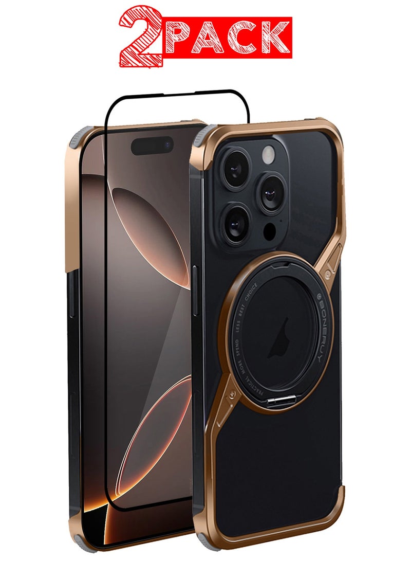 مارجون ( لجهاز آيفون 16 برو ماكس ) غلاف صلب بدون إطار من ماغسيف بتصميم فاخر رائع على شكل حرف Z من المعدن الخفيف مع قاعدة مغناطيسية حلقة O تدور 360° مع واقي شاشة - Image 1