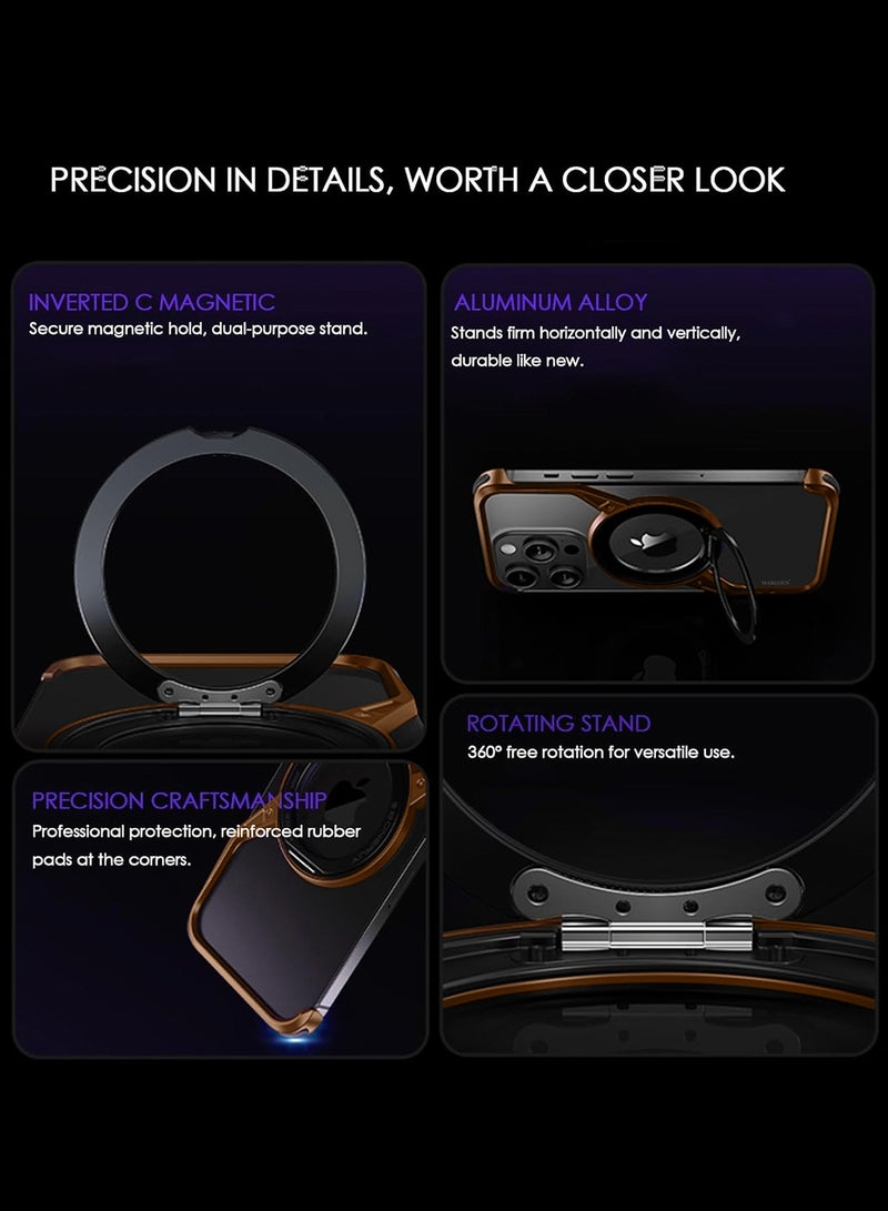 مارجون ( لجهاز آيفون 16 برو ماكس ) غلاف صلب بدون إطار من ماغسيف بتصميم فاخر رائع على شكل حرف Z من المعدن الخفيف مع قاعدة مغناطيسية حلقة O تدور 360° مع واقي شاشة - Image 3