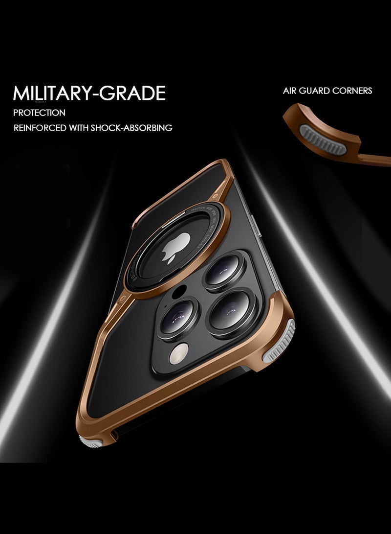 MARGOUN ( for iPhone 16 Pro Max ) 3Packs Frameless Magsafe Hard Case Cover Cool Luxury Design Z-shaped Light Metal with 360° Rotation Magnetic O Ring Stand with 2 Screen Protectors Desert Titanium - Image 5