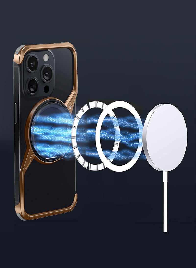 MARGOUN ( for iPhone 16 Pro Max ) 3Packs Frameless Magsafe Hard Case Cover Cool Luxury Design Z-shaped Light Metal with 360° Rotation Magnetic O Ring Stand with 2 Screen Protectors Desert Titanium - Image 2