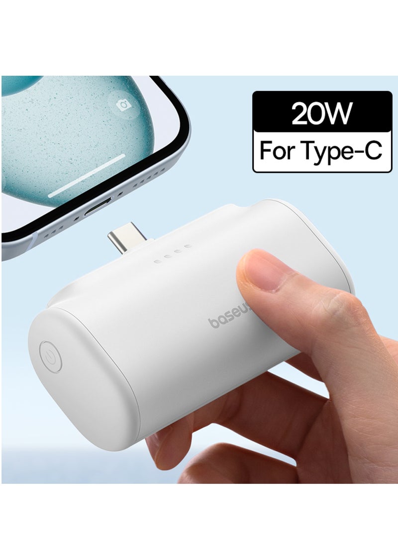 Baseus - 5000 mAh Compact Power Bank, PD 20W Fast Charging Portable Charger with USB-C Port, External Battery for iPhone 16 Pro, Pro Max, 15 Pro Max, 15 Pro, 15, Samsung S24, S23, S22 Ultra, iPad, Air Pods Pro & Most USB-C Devices – On-the-Go Power Bank Moon White - Image 1