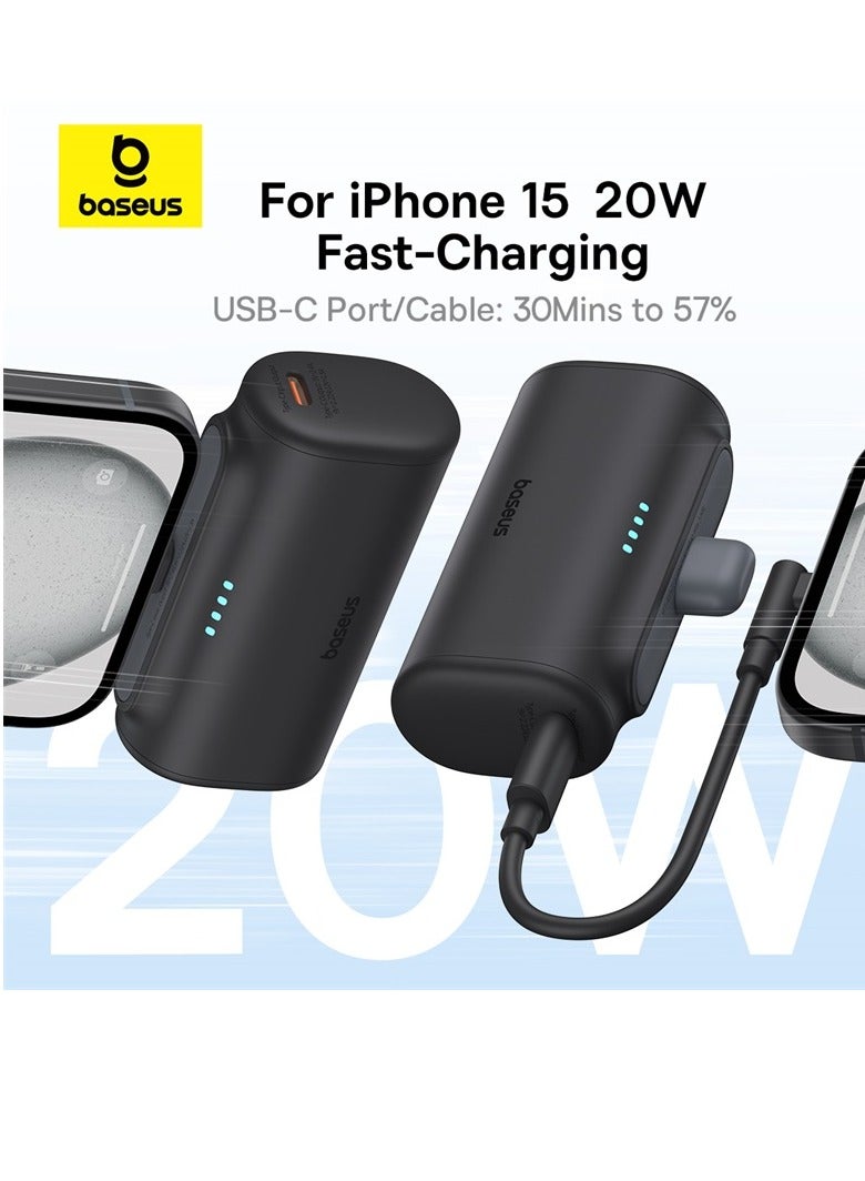 Baseus - 5000 mAh Compact Power Bank, PD 20W Fast Charging Portable Charger with USB-C Port, External Battery for iPhone 16 Pro, Pro Max, 15 Pro Max, 15 Pro, 15, Samsung S24, S23, S22 Ultra, iPad, Air Pods Pro & Most USB-C Devices – On-the-Go Power Bank Moon White - Image 1
