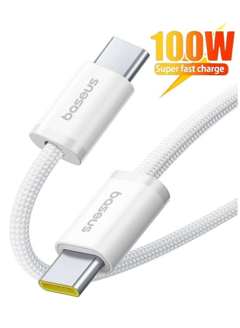 Baseus 100W PD USB C to USB C Cable (1m 5A), Type C Fast Charging Cable, High-density Nylon Braided Compatible with iPhone 16/16 Plus/16 Pro/16 Pro Max,iPhone 15 Series, Samsung Galaxy S24/S23/S22, Huawei, Xiaomi, Car Play, MacBook Pro/Air, iPad Pro, Pixel, PS5 ,Switch Moon White  - Image 1