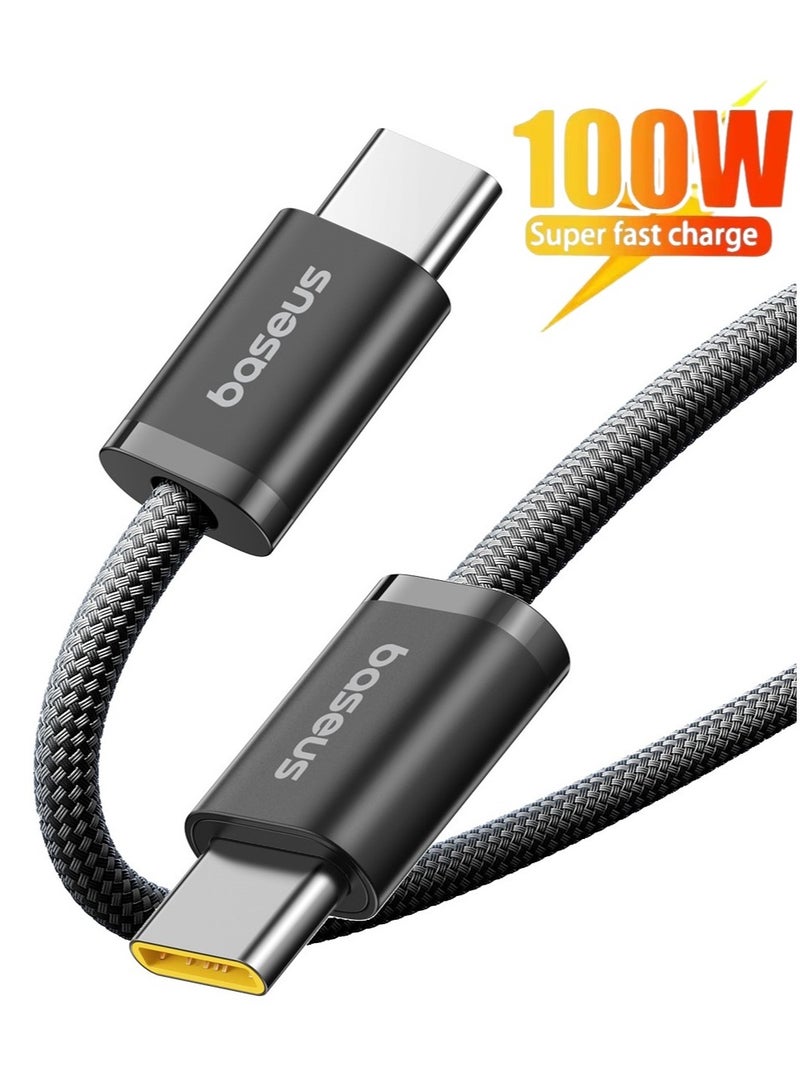 Baseus 100W PD USB C to USB C Cable (1m 5A), Type C Fast Charging Cable, High-density Nylon Braided Compatible with iPhone 16/16 Plus/16 Pro/16 Pro Max,iPhone 15 Series, Samsung Galaxy S24/S23/S22, Huawei, Xiaomi, Car Play, MacBook Pro/Air, iPad Pro, Pixel, PS5 ,Switch Cluster Black  - Image 1