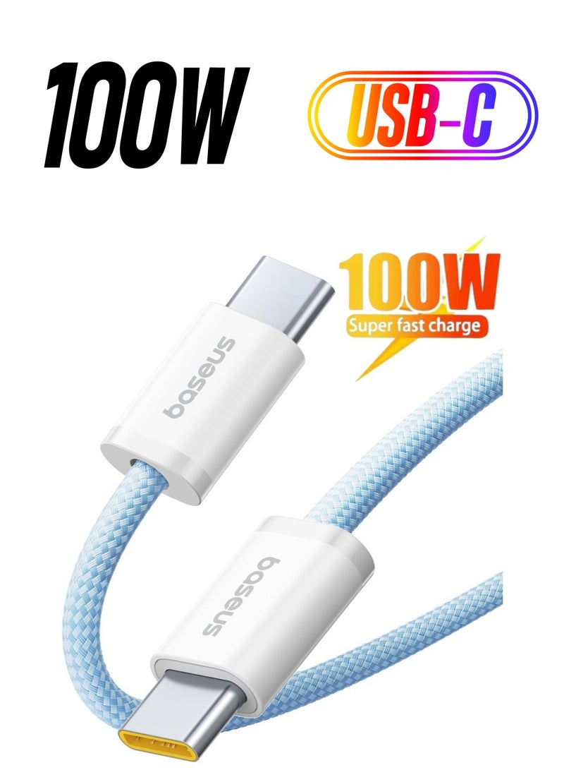 Baseus 100W PD USB C to USB C Cable (1m 5A), Type C Fast Charging Cable, High-density Nylon Braided Compatible with iPhone 16/16 Plus/16 Pro/16 Pro Max,iPhone 15 Series, Samsung Galaxy S24/S23/S22, Huawei, Xiaomi, Car Play, MacBook Pro/Air, iPad Pro, Pixel, PS5 ,Switch Galaxy Blue  - Image 1