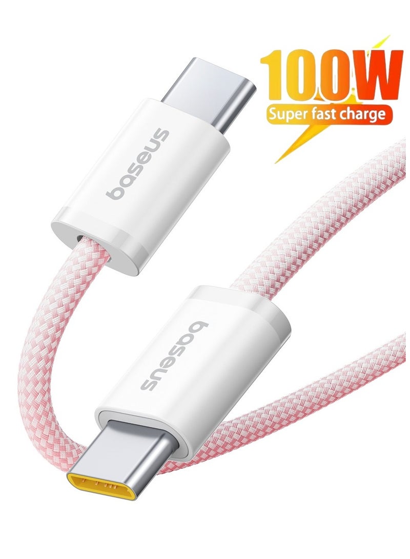 Baseus 100W PD USB C to USB C Cable (1m 5A), Type C Fast Charging Cable, High-density Nylon Braided Compatible with iPhone 16/16 Plus/16 Pro/16 Pro Max,iPhone 15 Series, Samsung Galaxy S24/S23/S22, Huawei, Xiaomi, Car Play, MacBook Pro/Air, iPad Pro, Pixel, PS5 ,Switch Baby Pink  - Image 1