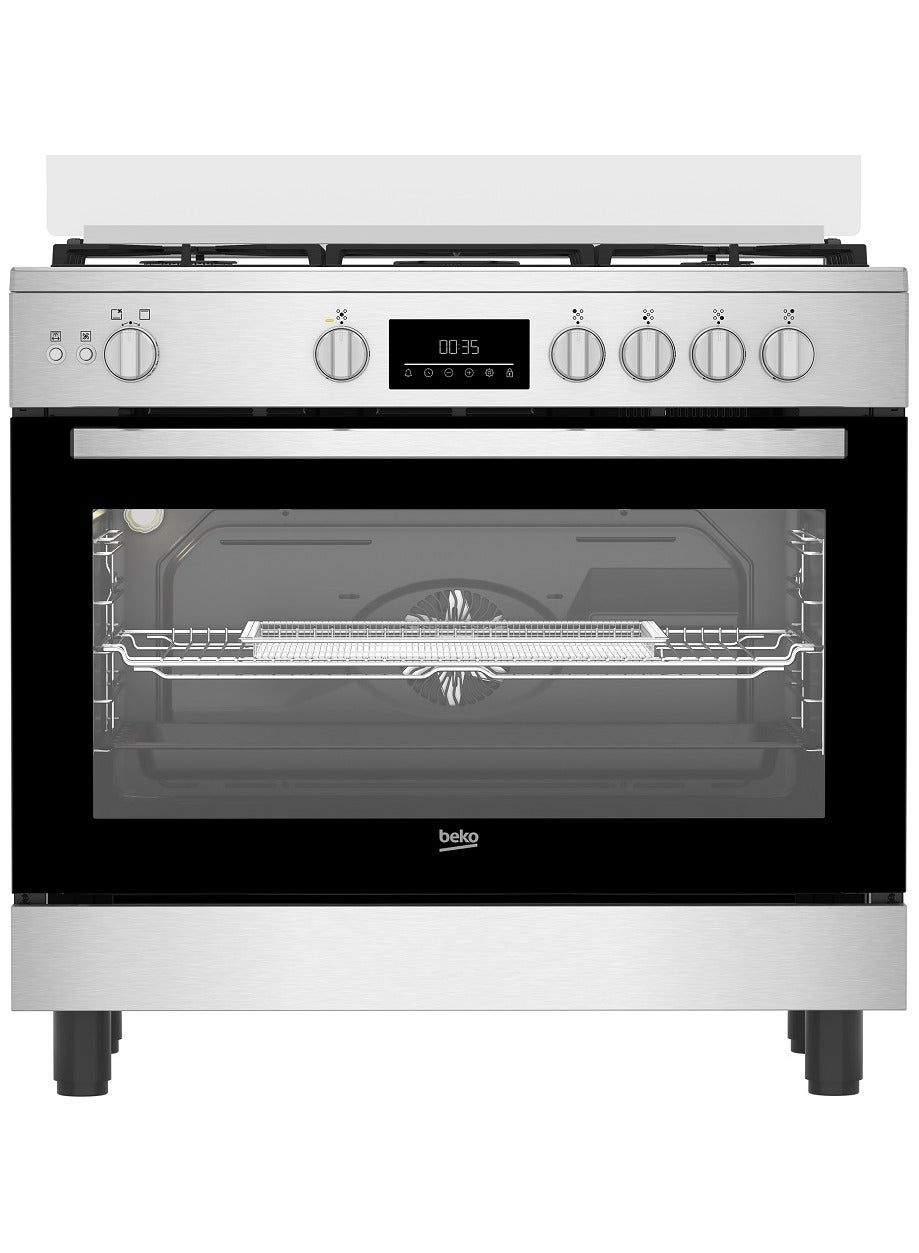 Gas Cooker 5 Burners 90 cm Digital Display Stainless Steel BGGR11225GXA Black