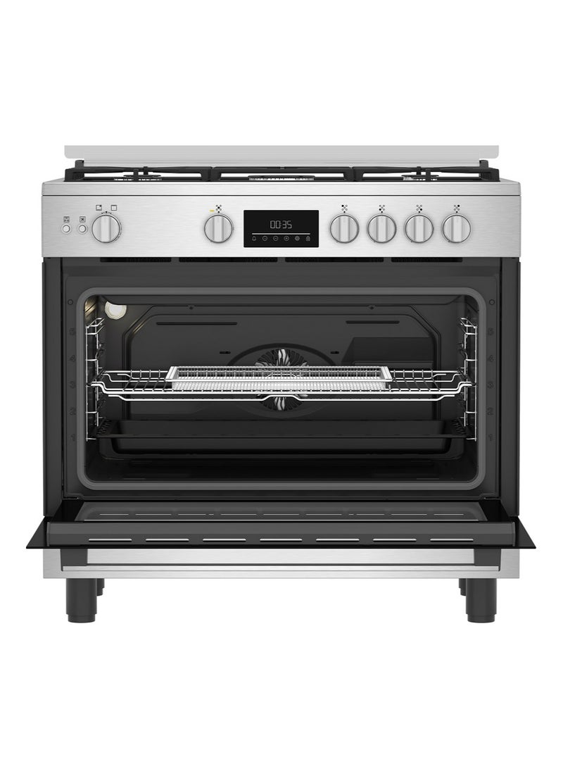 بيكو Gas Cooker 5 Burners 90 cm Digital Display Stainless Steel BGGR11225GXA Black  - Image 5