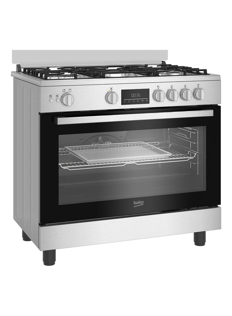 بيكو Gas Cooker 5 Burners 90 cm Digital Display Stainless Steel BGGR11225GXA Black  - Image 2
