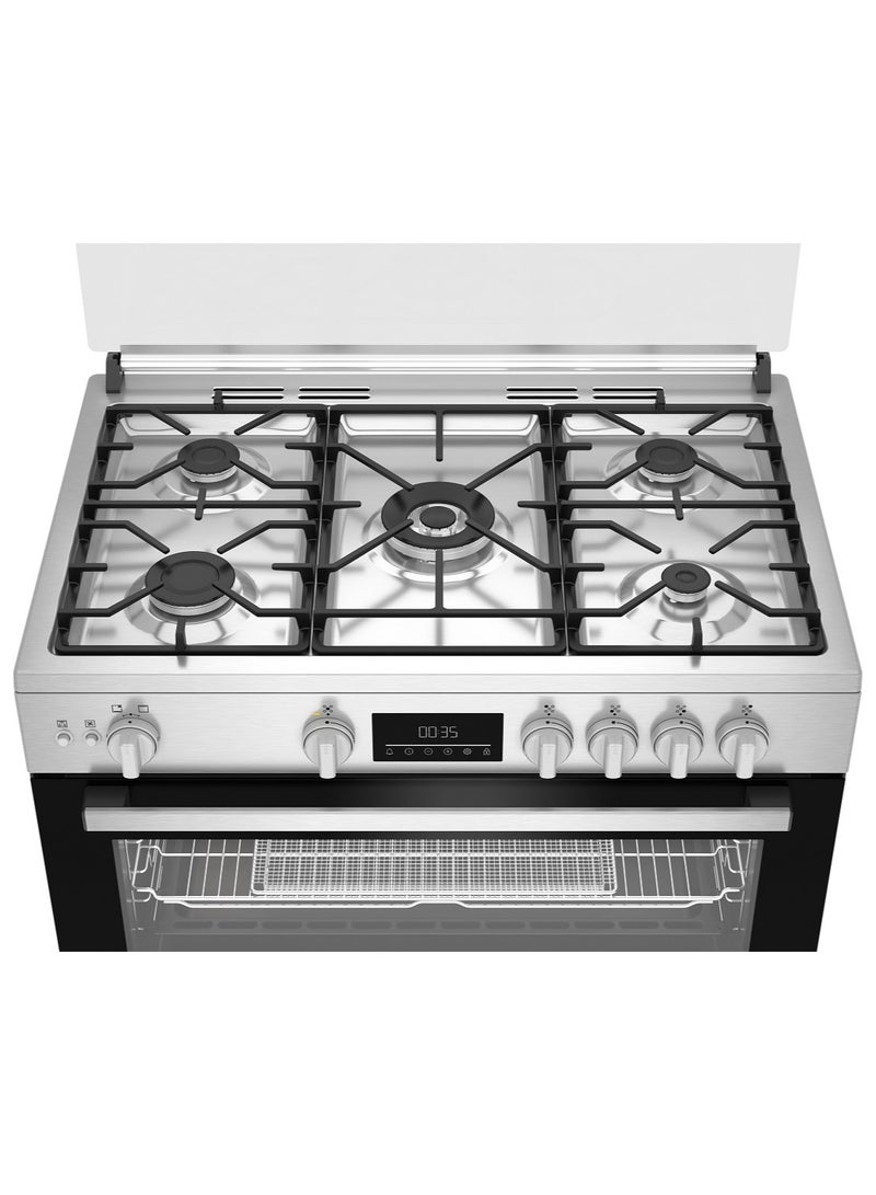بيكو Gas Cooker 5 Burners 90 cm Digital Display Stainless Steel BGGR11225GXA Black  - Image 4