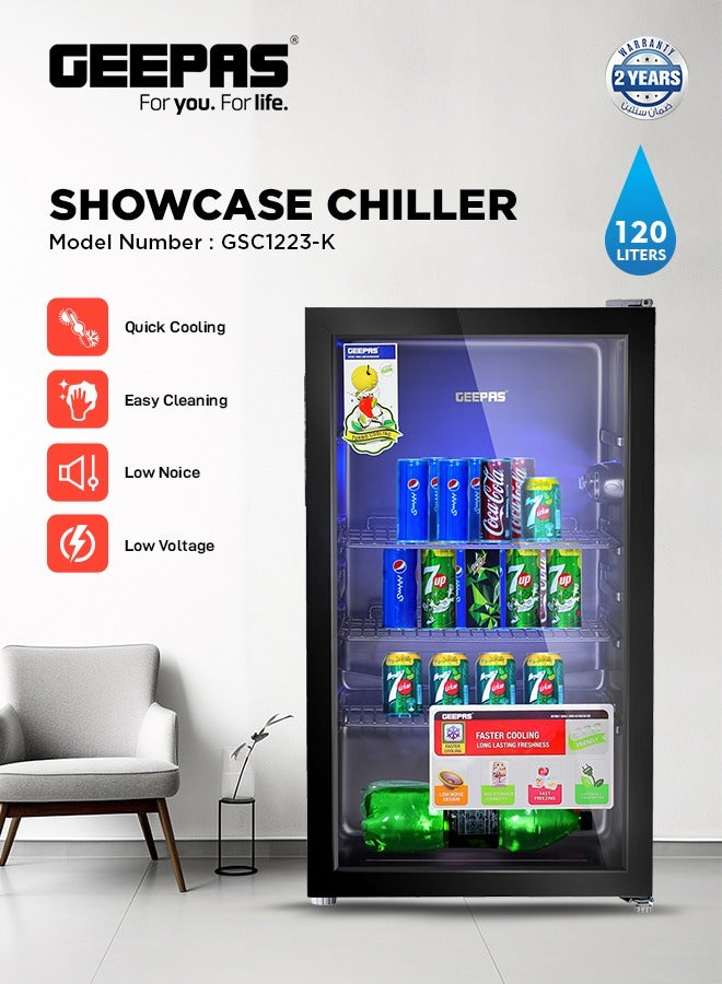 GEEPAS - Quick Cooling Showcase Chiller Equipped with Wire Shelves , Low Noise and Voltage Consumption 120 L 60 W GSC1223-K Black - Image 1