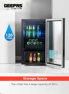 جيباس Quick Cooling Showcase Chiller Equipped with Wire Shelves , Low Noise and Voltage Consumption 120 L 60 W GSC1223-K Black  - Image 3