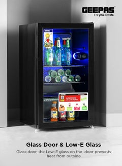 جيباس Quick Cooling Showcase Chiller Equipped with Wire Shelves , Low Noise and Voltage Consumption 120 L 60 W GSC1223-K Black  - Image 4