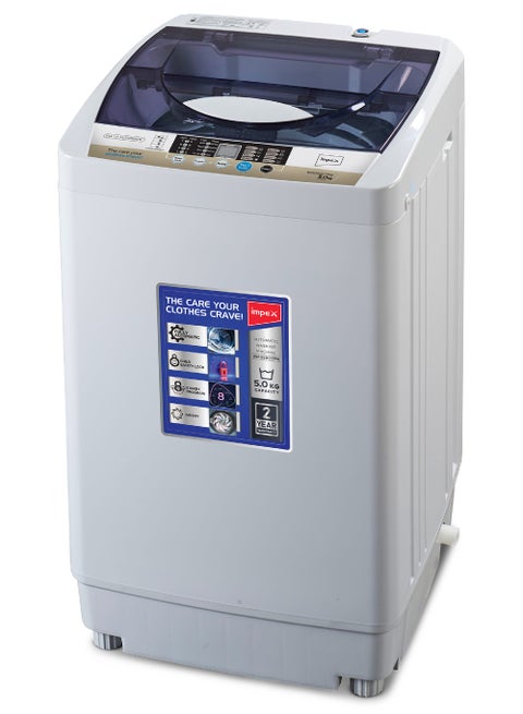 5Kg Fully Automatic Top Load Washing Machine, Fuzzy Logic, Wash Delay Function, Air Dry, 8 Wash Program With LED Display, Child Safety Lock WM0500TPW Light Grey