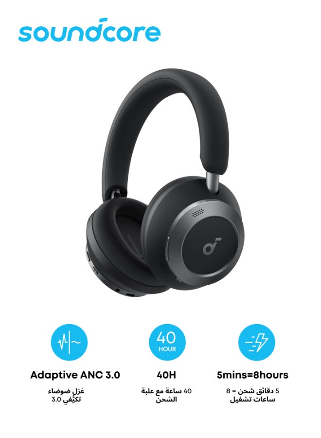 ساوند كور Space One Pro من أنكر، سماعات رأس نشطة لإلغاء الضوضاء، تصميم قابل للطي بشكل فائق، 60 ساعة من الصوت بدون فقد، شحن فائق السرعة، صوت لاسلكي عالي الدقة مع LDAC، ملاءمة مريحة - Image 1