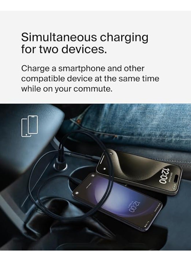 belkin - BoostCharge Dual Car Charger 42W w/ Fast Charge USB-C 30W PPS & 12W USB-A Ports for Apple iPhone 15, 15 Pro, 15 Pro Max, iPhone 14 Series, iPhone 13 Series, Samsung Galaxy S23, & More - Black Black - Image 1