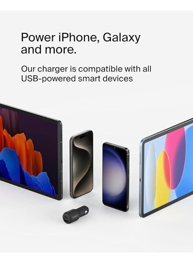 belkin - BoostCharge Dual Car Charger 42W w/ Fast Charge USB-C 30W PPS & 12W USB-A Ports for Apple iPhone 15, 15 Pro, 15 Pro Max, iPhone 14 Series, iPhone 13 Series, Samsung Galaxy S23, & More - Black Black - Image 1