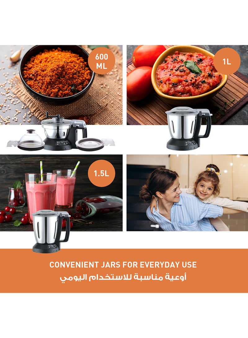 Panasonic Powerful Monster Series Mixer Grinder With Stainless Steel Blender Jar, Mill Jar, Flexi Jar With 3 Lids [ Dome Lid, Chutney Lid With Pusher Attachment And Spice Grinding Lid], Strong Samurai Edge Blade Made From Monolith Steel 1 L 2000 W MX-AE365KTZ Black  - Image 5