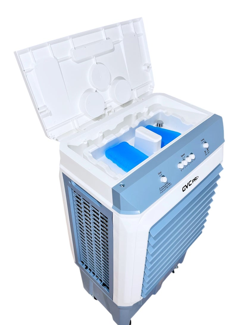 gvc pro Air cooler, effective area 20-30 m²,with water-operated and characterize by large water tank which reach to 30 L, max airflow 3500 m³/h, 30 L 120 W GVCAR-9630 White/Blue  - Image 2