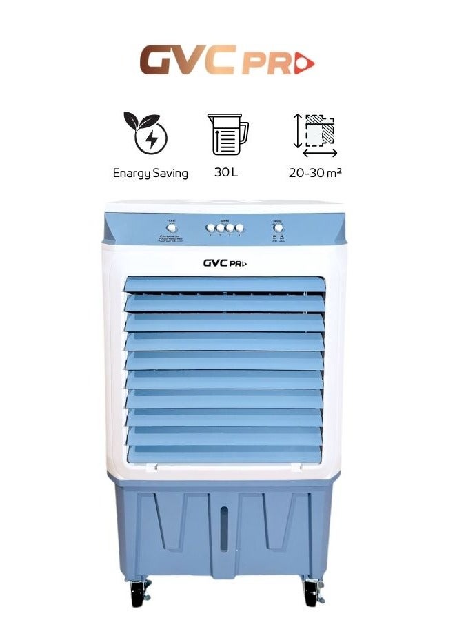 gvc pro Air cooler, effective area 20-30 m²,with water-operated and characterize by large water tank which reach to 30 L, max airflow 3500 m³/h, 30 L 120 W GVCAR-9630 White/Blue  - Image 1