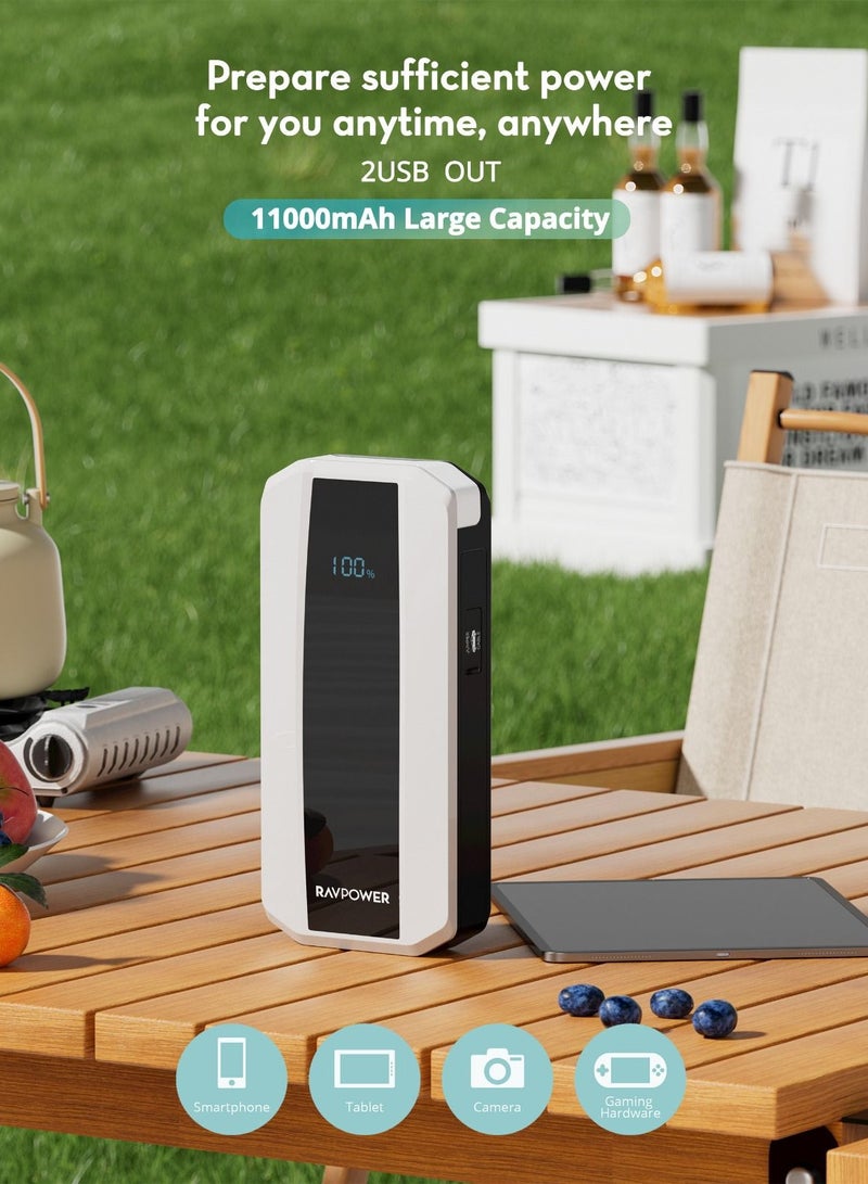 راف باور - 11000 mAh 3-in-1 Jump Starter With And LED Flashlight White/Black - Image 1