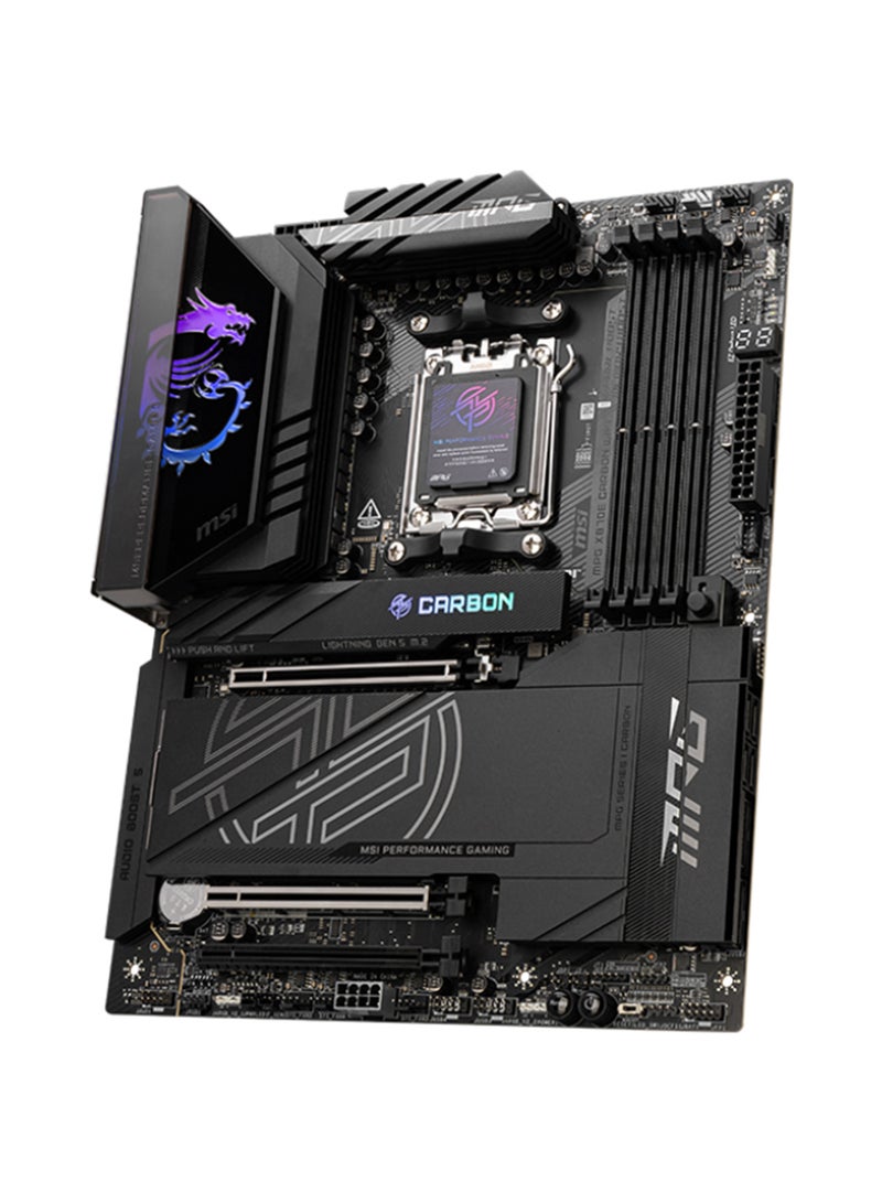 MSI - MPG X870E CARBON Wi-Fi ATX Motherboard, AMD X870E Chipset, AM5 Socket, 4 x DIMM DDR5 (256GB Max), 4 x M.2 Slots, 1 x PCIe 5.0 x16, Dual Ethernet (10Gb + 2.5Gb), Wi-Fi 7, Bluetooth 5.4, HDMI, Dual USB4, EZ DIY, Ultra Power & Connectivity, Frozr Design, Optimized UI/UX, AI-Ready, Built for Gamers & Creators, 911-7E49-001 Black - Image 1