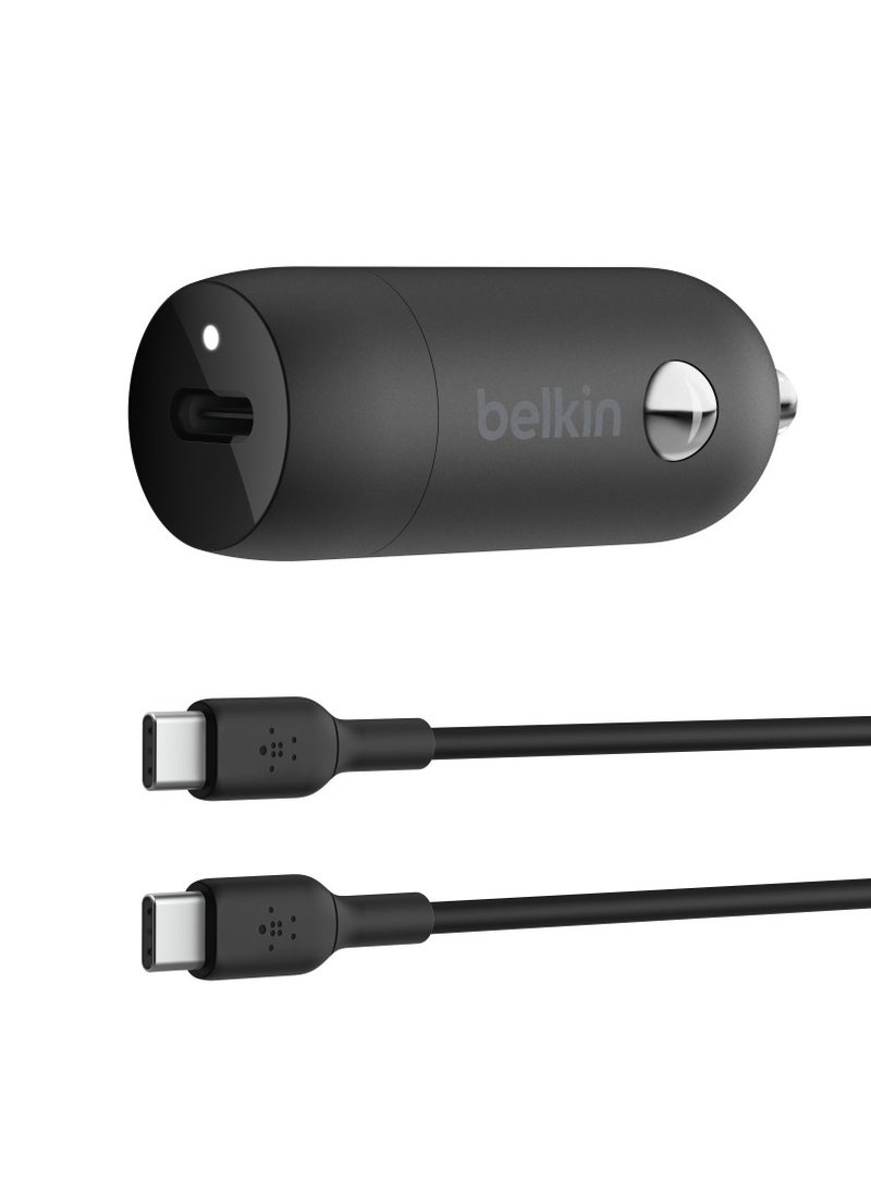 belkin Boost↑Charge™ 30W Fast Car Charger, Compact Design w/ USB-C Power Delivery Port, USB-C to USB-C Cable Included, Universal Compatibility for Galaxy S23, Note Series, and More - Black Black  - Image 1