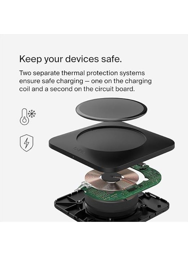 belkin - BoostCharge Pro Universal Easy Align Wireless Charging Pad, 15W Fast Charger for Apple iPhone, Samsung Galaxy, Apple Airpods Pro, and Other MagSafe Enabled Devices - Black Black - Image 1