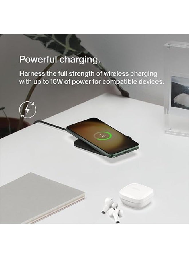 belkin - BoostCharge Pro Universal Easy Align Wireless Charging Pad, 15W Fast Charger for Apple iPhone, Samsung Galaxy, Apple Airpods Pro, and Other MagSafe Enabled Devices - Black Black - Image 1