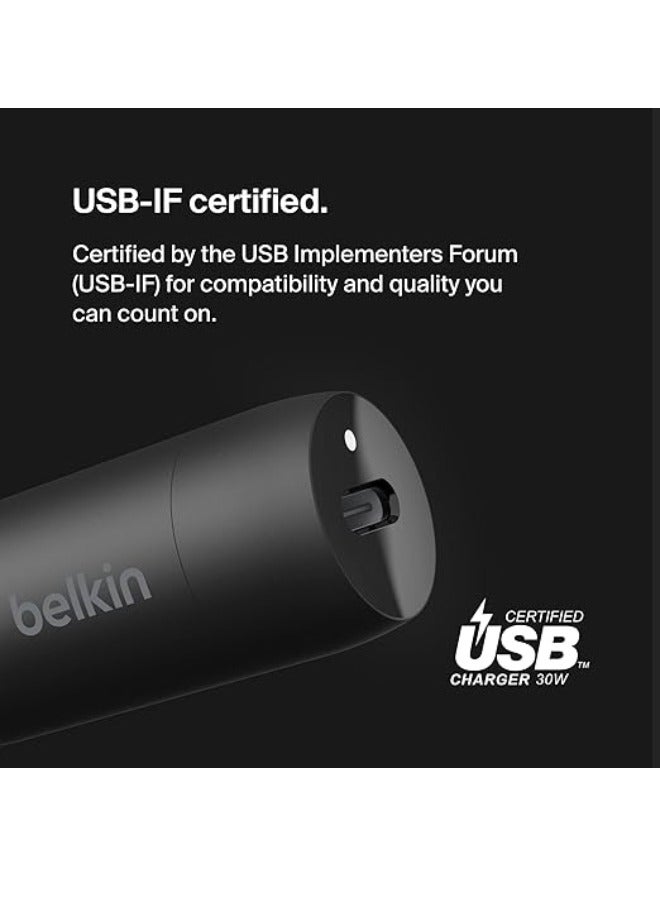 belkin Boost↑Charge™ 30W Fast Car Charger, Compact Design w/ USB-C Power Delivery Port, USB-C to Lightning Cable Included, Universal Compatibility for iPhone 14 Series, iPad, and More - Black Black  - Image 3