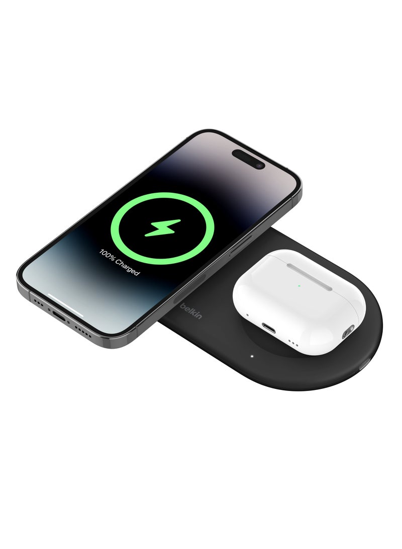 belkin BoostCharge Pro 2-in-1 Wireless Charging Pad with Magnetic Qi2 15W, Fast Charging iPhone Wireless Charger Compatible with iPhone 15 Series, AirPods, MagSafe Enabled Devices - Black Black  - Image 4