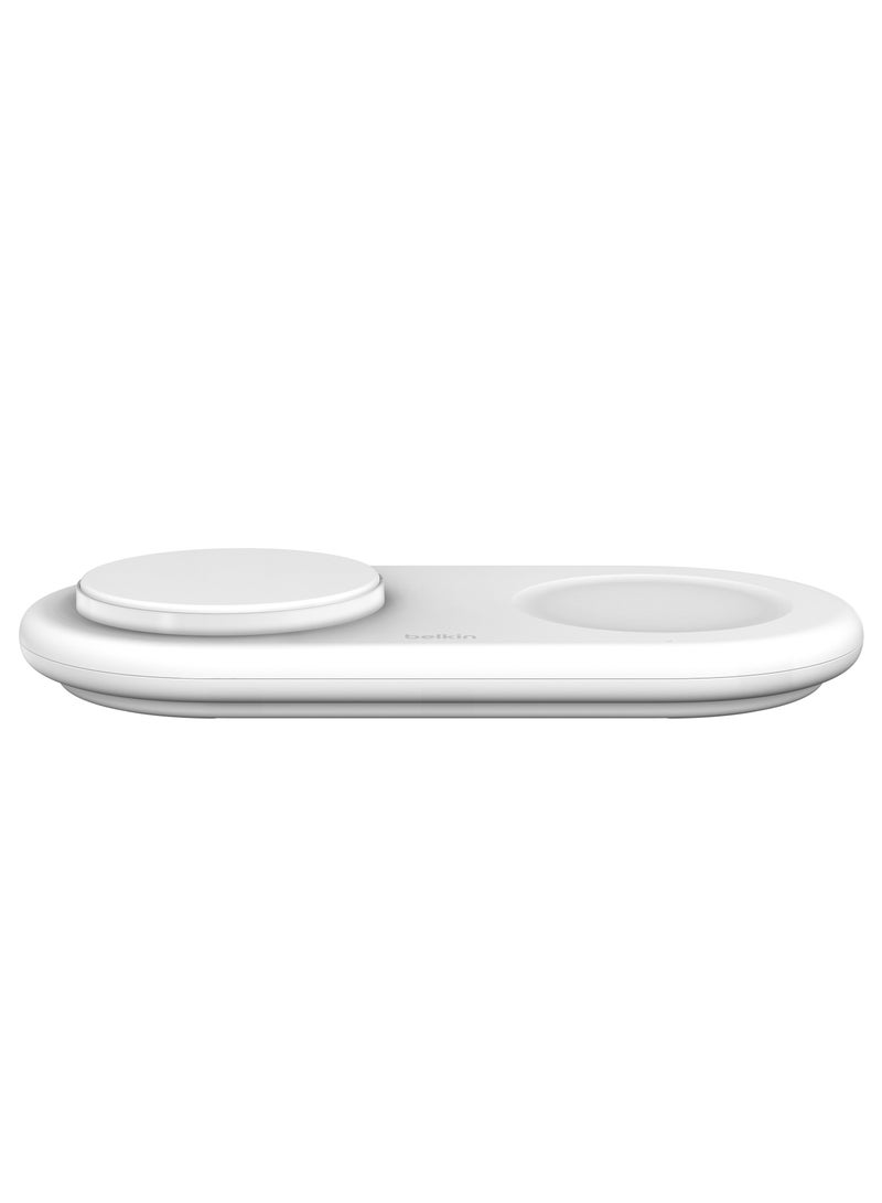 belkin - BoostCharge Pro 2-in-1 Wireless Charging Pad with Magnetic Qi2 15W, Fast Charging iPhone Wireless Charger Compatible with iPhone 15 Series, AirPods, MagSafe Enabled Devices - White White - Image 1