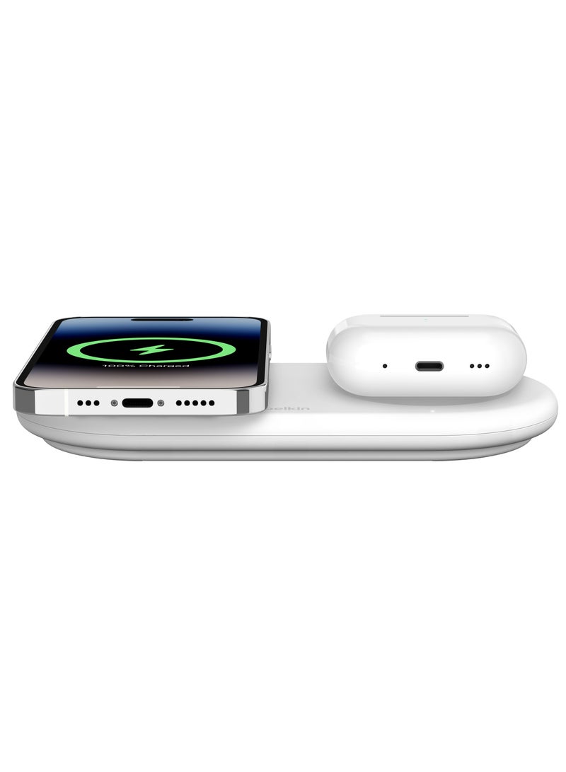 belkin - BoostCharge Pro 2-in-1 Wireless Charging Pad with Magnetic Qi2 15W, Fast Charging iPhone Wireless Charger Compatible with iPhone 15 Series, AirPods, MagSafe Enabled Devices - White White - Image 1