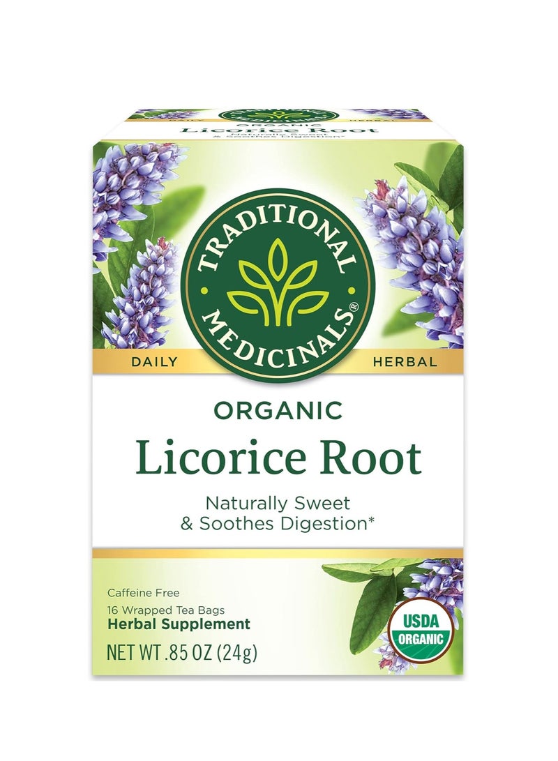 تراديشنال ميديسينالز Organic Licorice Root Naturally Sweet & Soothes Digestion 16 Wrapped Tea bags 24g - Image 1