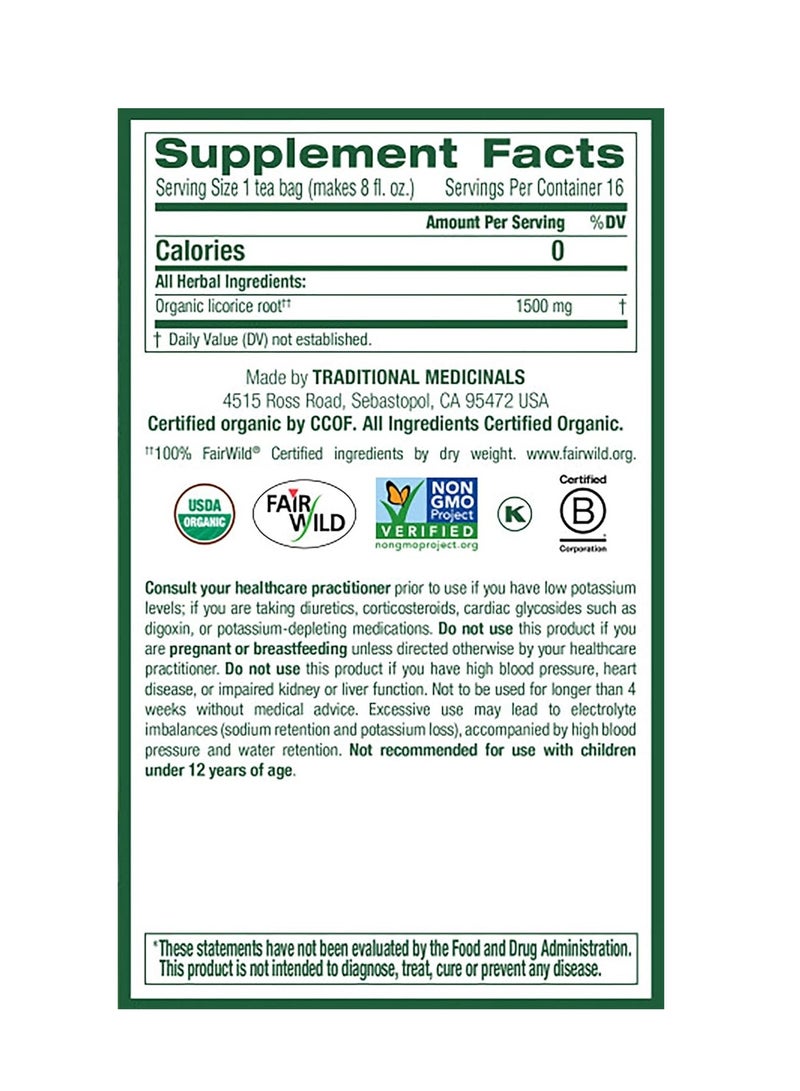 تراديشنال ميديسينالز Organic Licorice Root Naturally Sweet & Soothes Digestion 16 Wrapped Tea bags 24g - Image 3