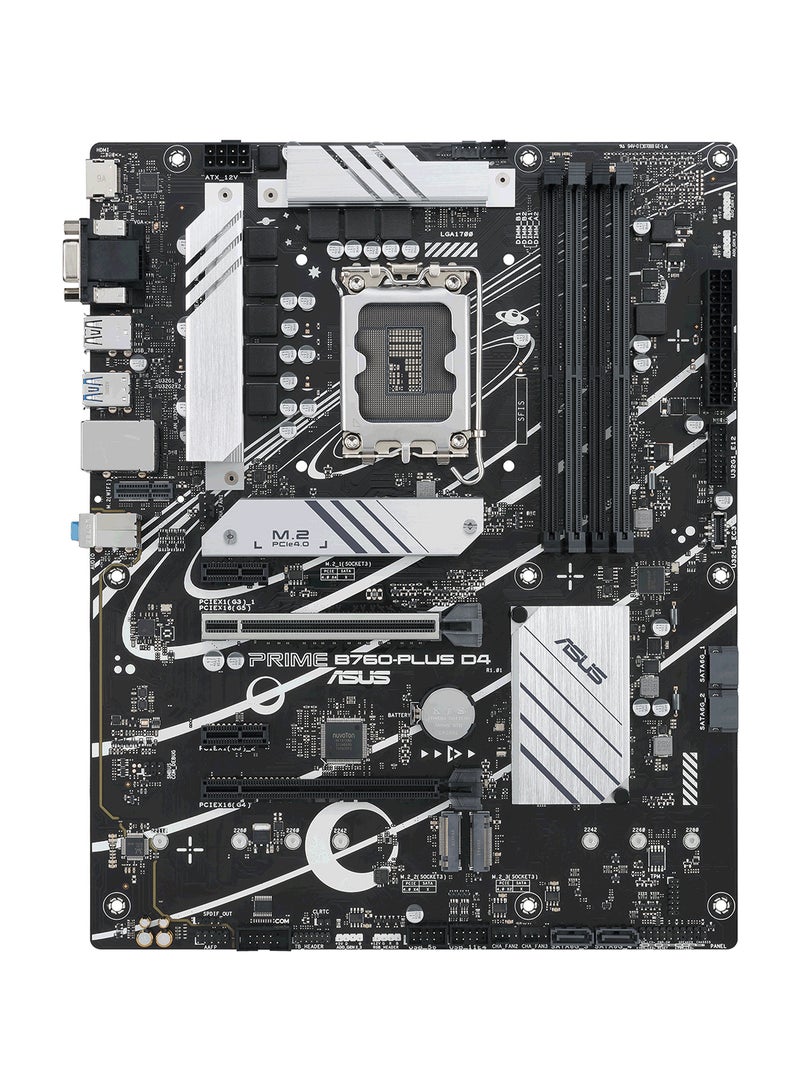 ASUS - PRIME B760-PLUS D4 LGA1700 ATX Motherboard, Intel B760 Chipset, 4x DDR4 Slots (Max 128GB), PCIe 4.0, 2.5Gb Ethernet, Wi-Fi 6, Aura Sync, Fan Xpert 2+, DP/VGA/HDMI, USB 3.2 Gen 2 | 90MB1CW0-M0EAY0 Black - Image 1