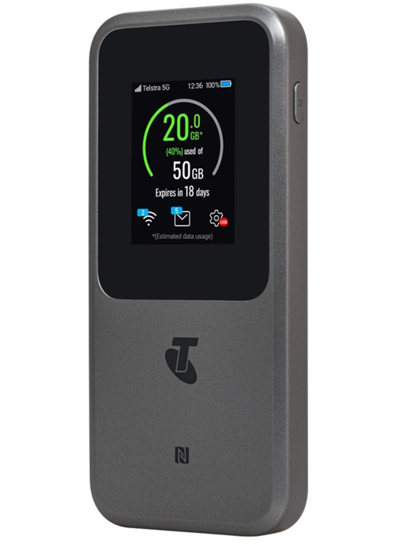 ZTE - Portable 5G Hotspot MU5120 by Telstra,10000mAh 27W Fast Charging, NFC,2.4 Inch Touch Screen WIFI 6 3600Mbps Mobile WIFI Router With Sim Card Slot Unlock Grey - Image 1