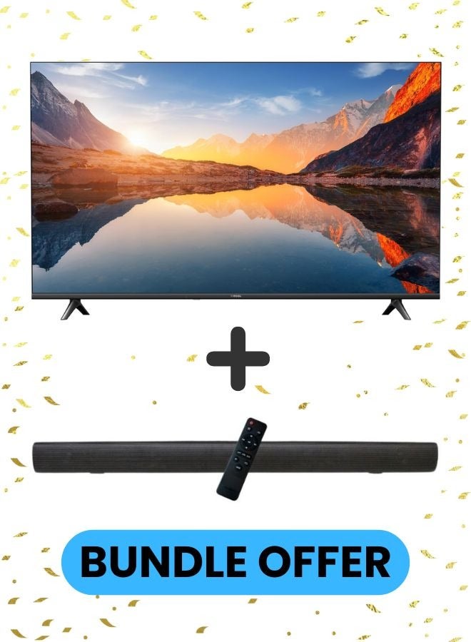 شاومي - 55-Inch 4K UHD Smart TV, 4K Resolution, HDR10, Google TV + 2.0 Channel Soundbar 30W, HDMI ARC, Bluetooth, USB, MP3, FM 55A2025+SOUNDBAR Black 55A2025+SOUNDBAR Black - Image 1