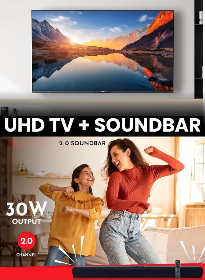 شاومي - 55-Inch 4K UHD Smart TV, 4K Resolution, HDR10, Google TV + 2.0 Channel Soundbar 30W, HDMI ARC, Bluetooth, USB, MP3, FM 55A2025+SOUNDBAR Black 55A2025+SOUNDBAR Black - Image 1