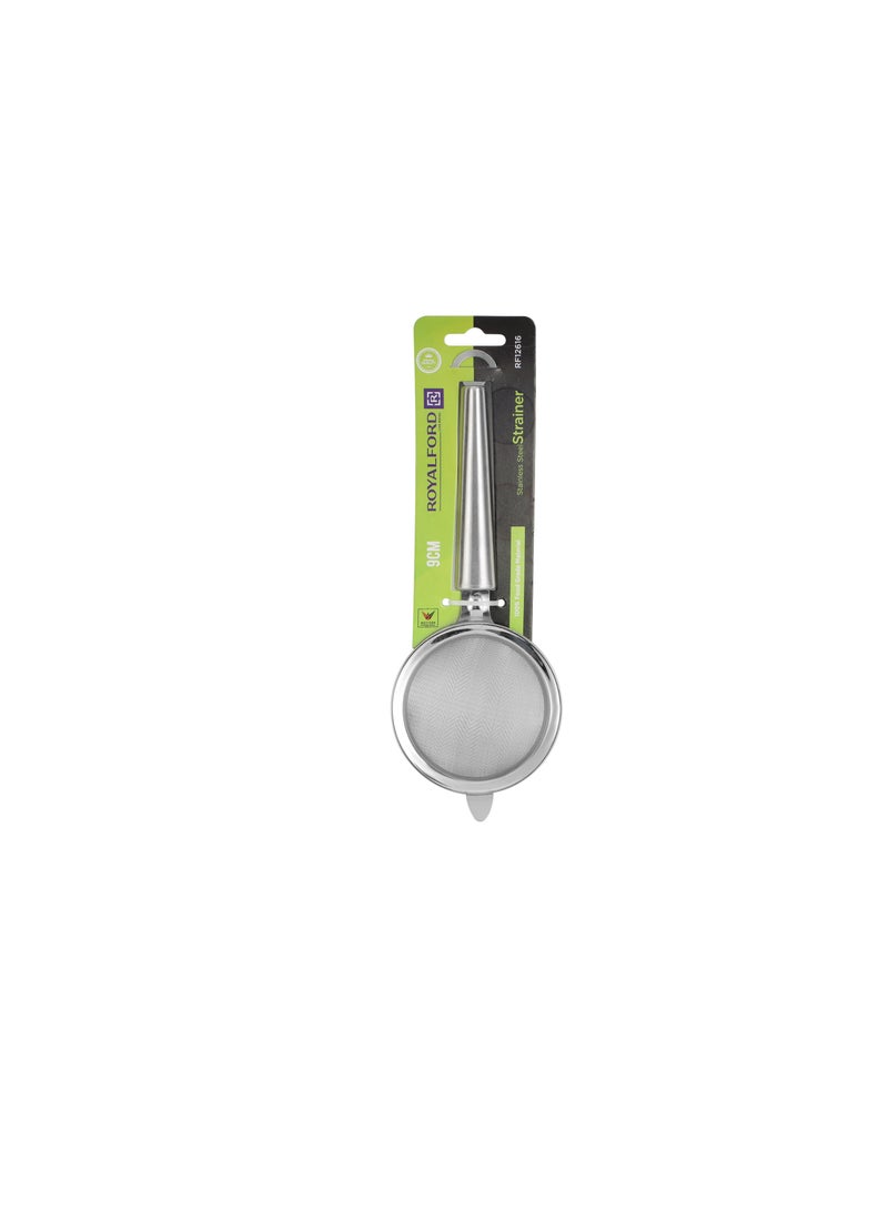 Royalford - Royalford 9 cm Strainer- RF12616/ Stainless Steel Mesh Multi-Purpose Use/ Food-Grade and Safe to Use, Hanging Loop/ Easy to Hold and Perfect for Tea, Coffee, Juice/ Compact and Durable Liquid Strainers Silver 9cm - Image 1