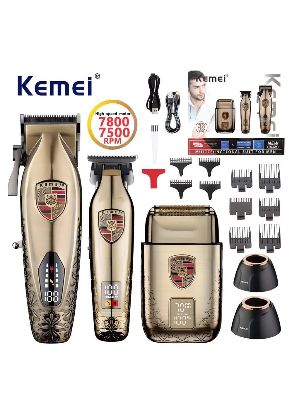 Kemei Complete Set of Cordless Electric Shaver with Multi-Purpose Stainless Steel Blades Kemei KM-2360 