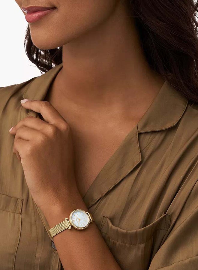 FOSSIL Women's Tillie Mini Three-Hand Gold-Tone Stainless Steel Mesh Watch BQ3898 - 26mm  - Image 4