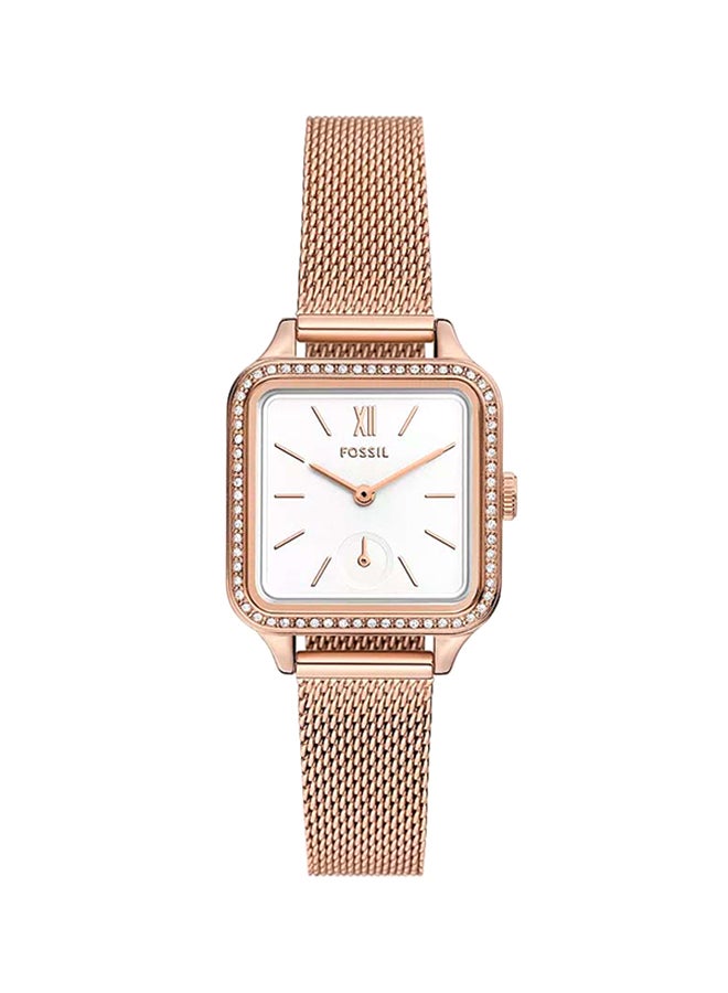 فوسيل ساعة كولين ثلاثية العقارب بلون الذهب الوردي من الفولاذ المقاوم للصدأ بشبكة BQ3971 - 28 مم - Image 1