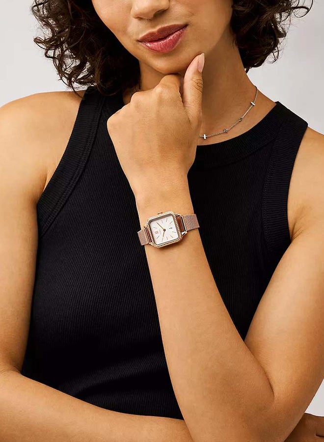 فوسيل ساعة كولين ثلاثية العقارب بلون الذهب الوردي من الفولاذ المقاوم للصدأ بشبكة BQ3971 - 28 مم - Image 4