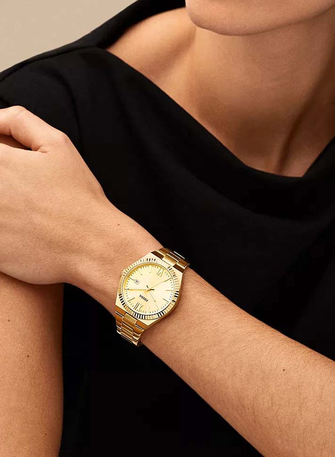 FOSSIL Women's Scarlette Three-Hand Date Gold-Tone Stainless Steel Watch ES5299 - 38mm  - Image 4