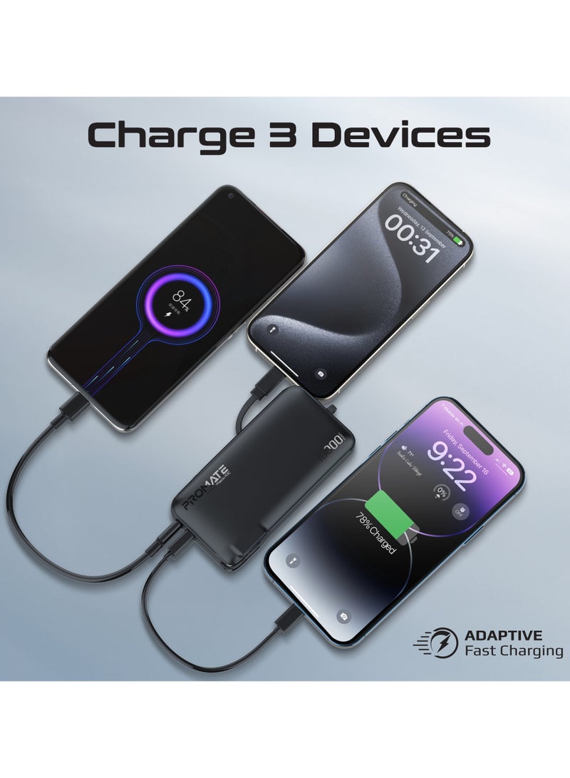 PROMATE 10000 mAh Ultra-Compact Wall Charger Power Bank  Built-In 20W USB-C Output Cable, 20W USB-C in/out Port, 22.5W QC3.0 USB-A Black  - Image 4